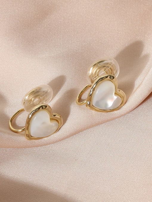 14k Gold [ ear clip] Brass Shell Heart Minimalist Clip Earring